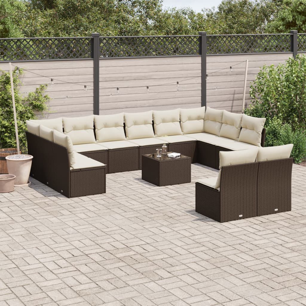 vidaXL 13 Piece Garden Sofa Set with Cushions Brown Poly Rattan