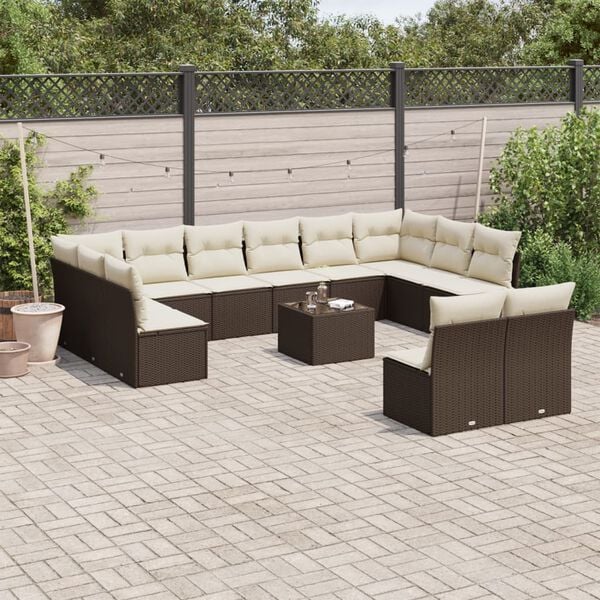 vidaXL 13 Piece Garden Sofa Set with Cushions Brown Poly Rattan