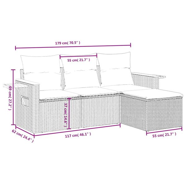 vidaXL 4 Piece Garden Sofa Set with Cushions Black Poly Rattan