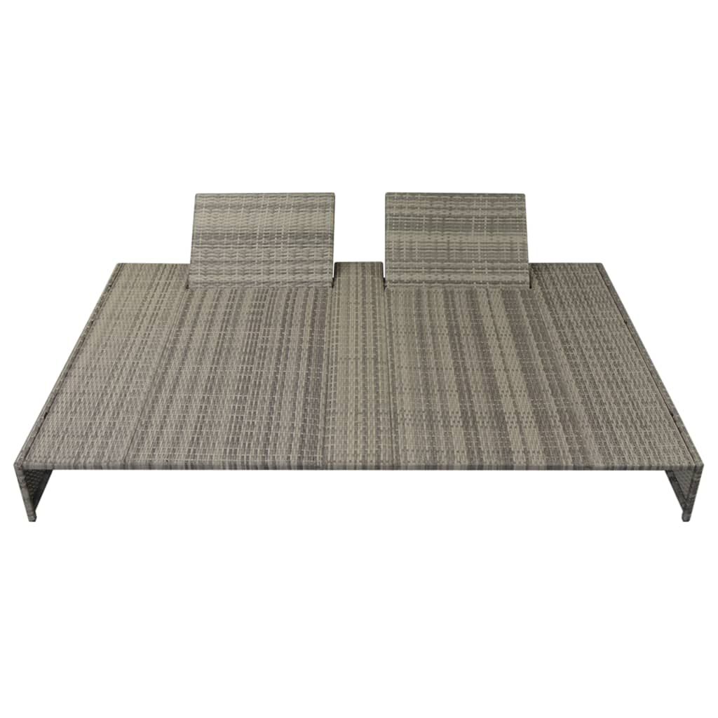 vidaXL Double Sun Lounger with Cushion Poly Rattan Grey