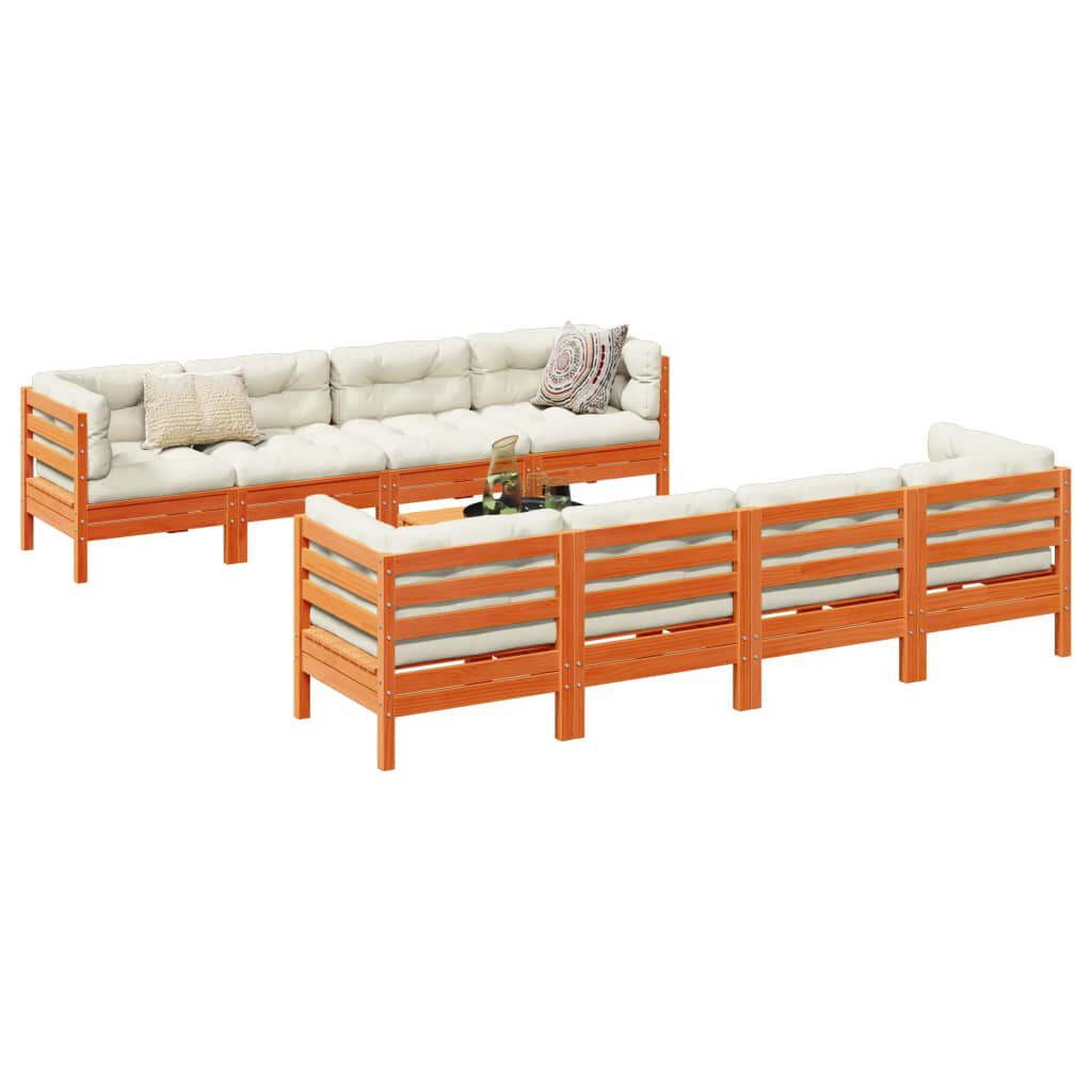 vidaXL 9 Piece Garden Sofa Set with Cushions Wax Brown Solid Wood Pine