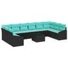 vidaXL Garden Sofa Set with Storage Black and Turquoise Poly Rattan