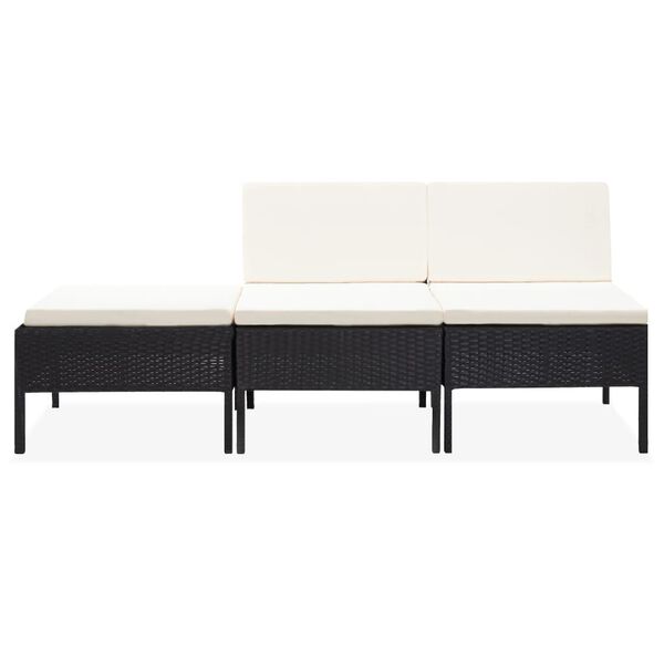 vidaXL 3 Piece Garden Lounge Set with Cushions Poly Rattan Black