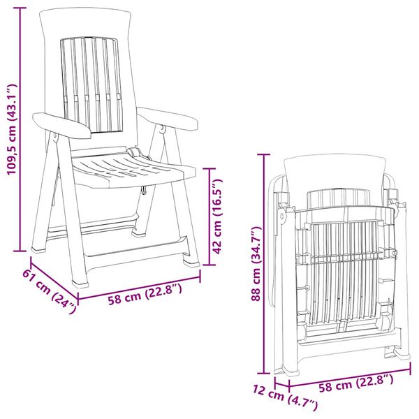 vidaXL Garden Reclining Chairs 2 pcs White PP