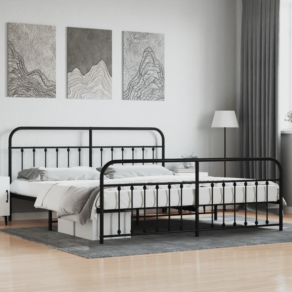 vidaXL Metal Bed Frame without Mattress with Footboard Black 193x203cm
