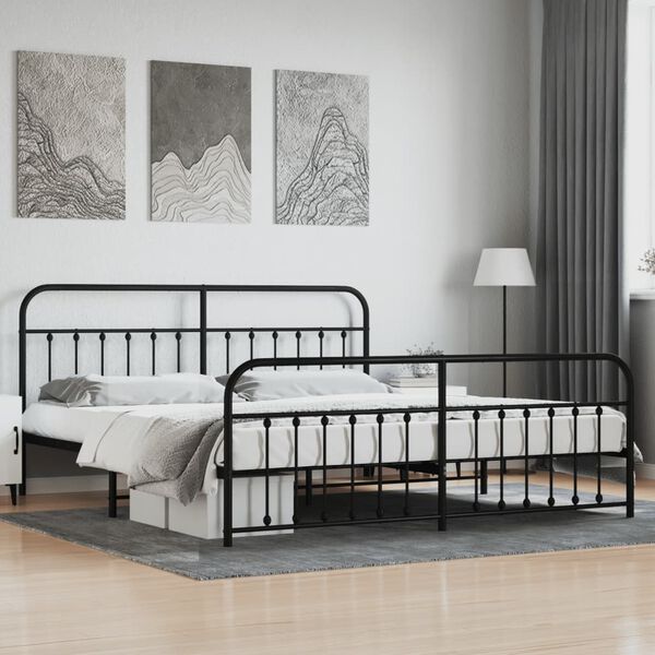 vidaXL Metal Bed Frame without Mattress with Footboard Black 193x203cm