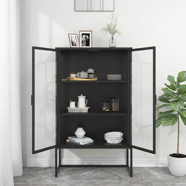 vidaXL Highboard Black 80x35x135 cm Steel and Tempered Glass