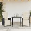 vidaXL 3 Piece Garden Dining Set with Cushions Black Poly Rattan