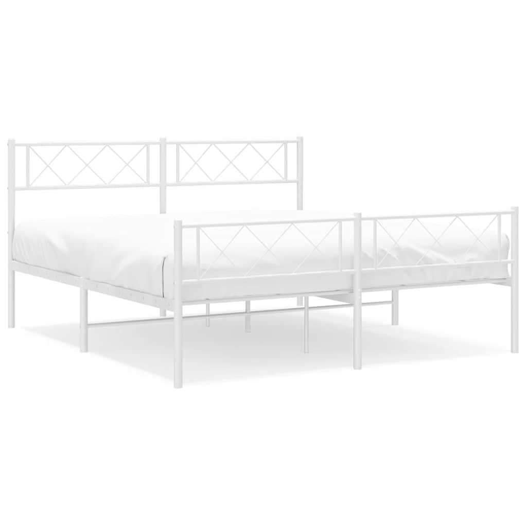 vidaXL Metal Bed Frame without Mattress with Footboard White 135x190cm
