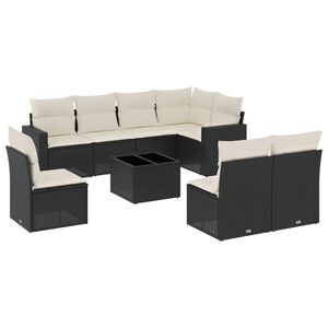 vidaXL 9 Piece Garden Sofa Set with Cushions Black Poly Rattan