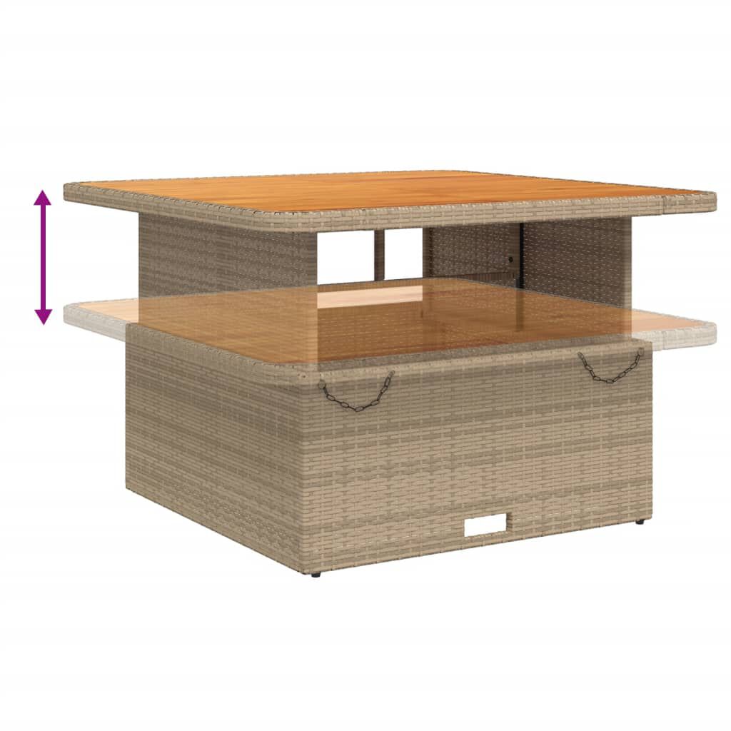 vidaXL Garden Table Beige 110x110x71 cm Poly Rattan and Acacia Wood