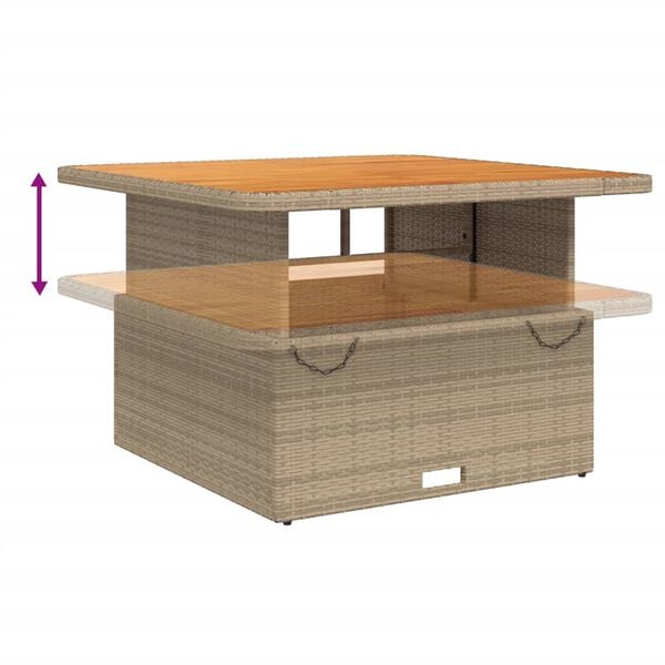vidaXL Garden Table Beige 110x110x71 cm Poly Rattan and Acacia Wood