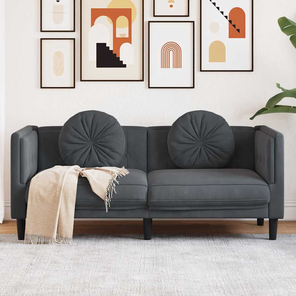 vidaXL Sofa with Cushions 2-Seater Dark Grey Velvet