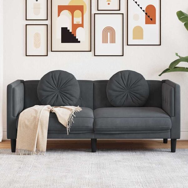 vidaXL Sofa with Cushions 2-Seater Dark Grey Velvet
