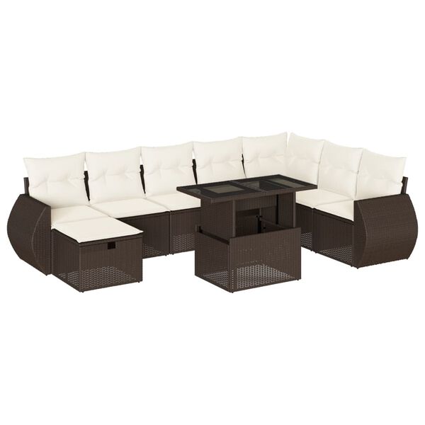 vidaXL 9 Piece Garden Sofa Set with Cushions Brown Poly Rattan