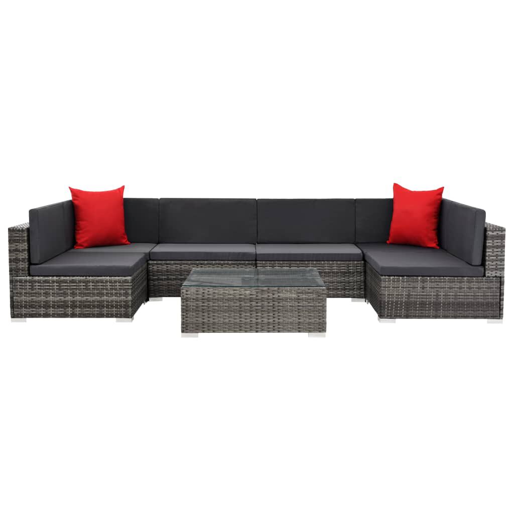 vidaXL 7 Piece Garden Lounge Set with Cushions Poly Rattan grey