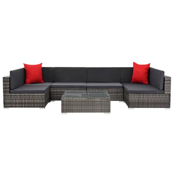 vidaXL 7 Piece Garden Lounge Set with Cushions Poly Rattan grey