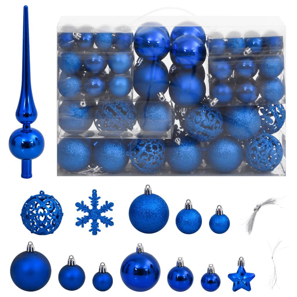 vidaXL 111 Piece Christmas Bauble Set Blue Polystyrene