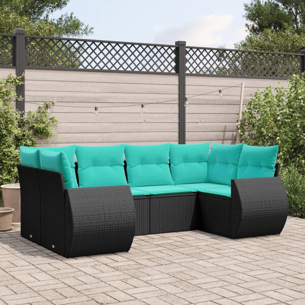 vidaXL 6 Piece Garden Sofa Set with Cushions Black Poly Rattan