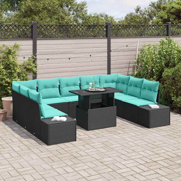 vidaXL Garden Sofa Set with Cushion with Storage 10 pcs Black and blue