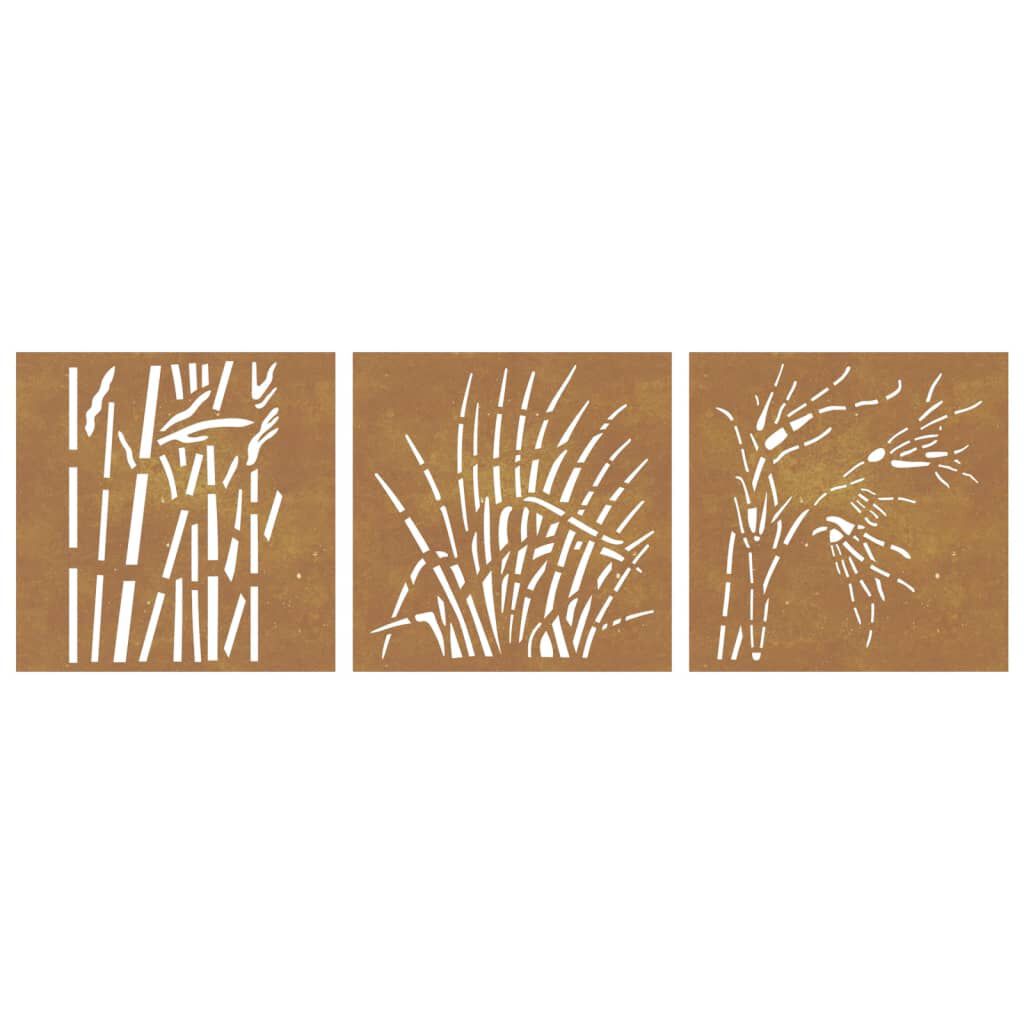 vidaXL Garden Wall Decorations 3 pcs 55x55 cm Corten Steel Grass Design