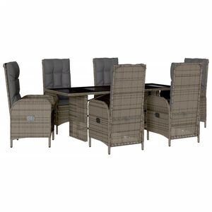 vidaXL 7 Piece Garden Dining Set with Cushions Grey Poly Rattan