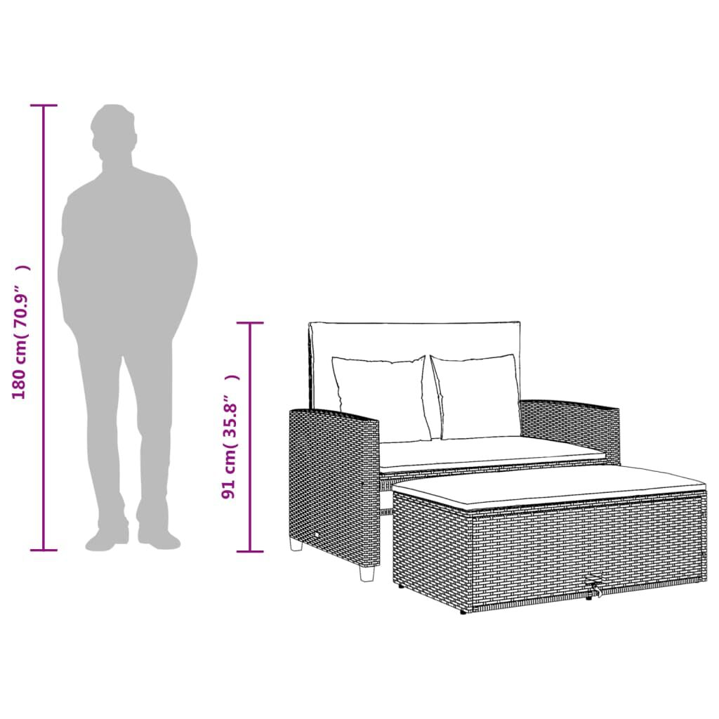 vidaXL Garden Sofa with Cushions 2-Seater Brown Poly Rattan