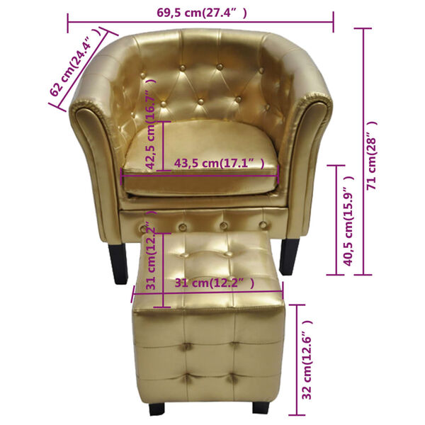 vidaXL Tub Chair with Footstool Gold Faux Leather