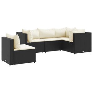 vidaXL 5 Piece Garden Lounge Set with Cushions Black Poly Rattan
