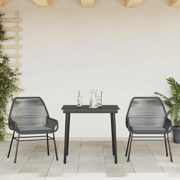vidaXL 3 Piece Garden Dining Set with Cushions Black Poly Rattan Glass