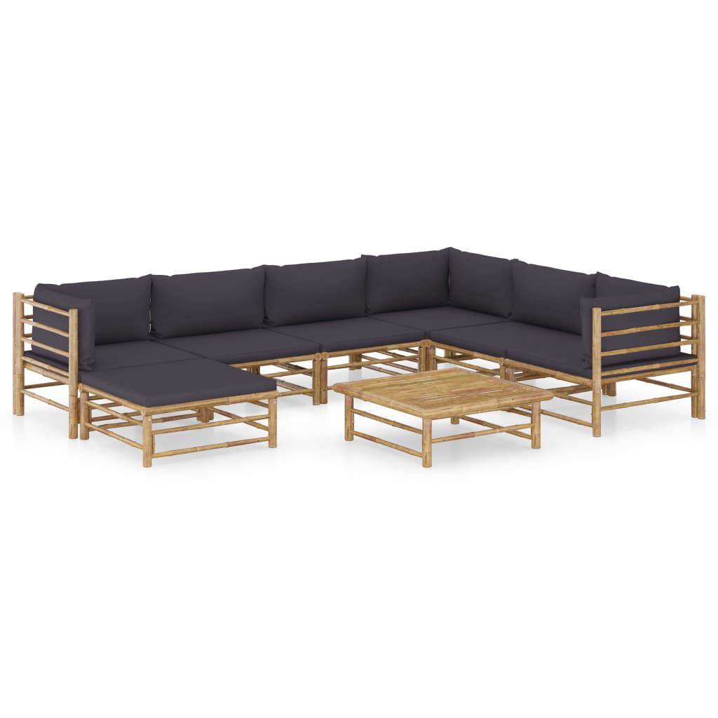 vidaXL 8 Piece Garden Lounge Set with Dark Grey Cushions Bamboo