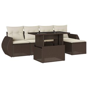 vidaXL 6 Piece Garden Sofa Set with Cushions Brown Poly Rattan