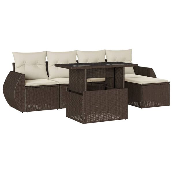 vidaXL 6 Piece Garden Sofa Set with Cushions Brown Poly Rattan