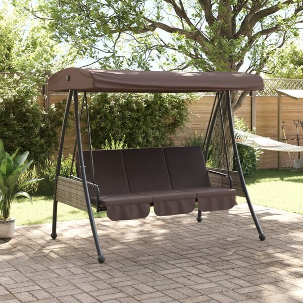 vidaXL Garden Swing Bench with Adjustable Canopy Coffee Brown Steel