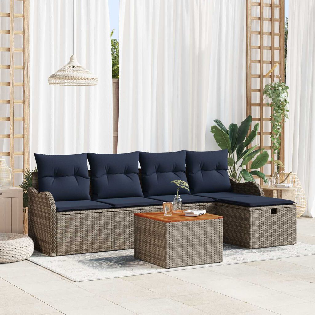 vidaXL 6 Piece Garden Sofa Set with Cushions Grey Poly Rattan