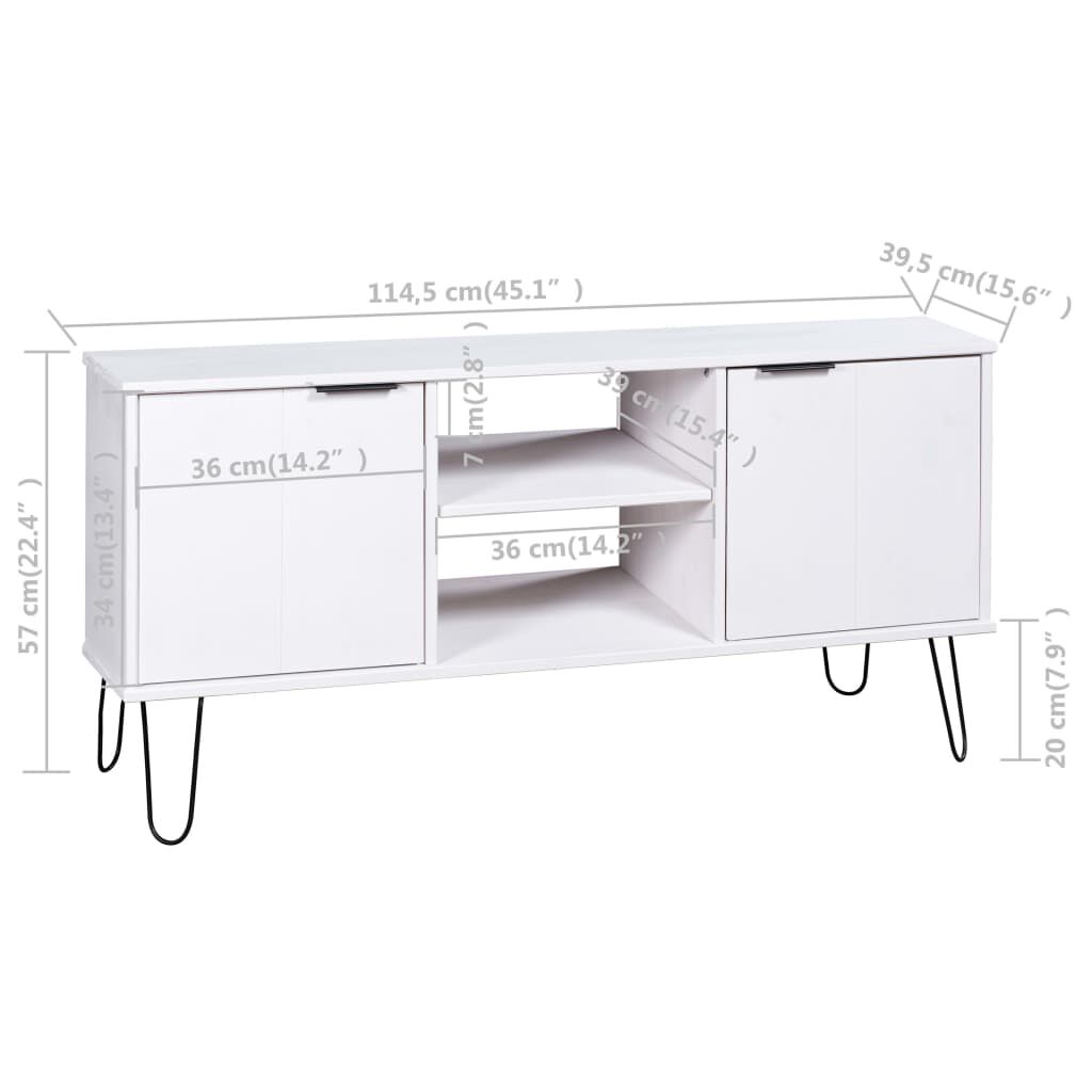 vidaXL TV Cabinet New York White Solid Pine Wood