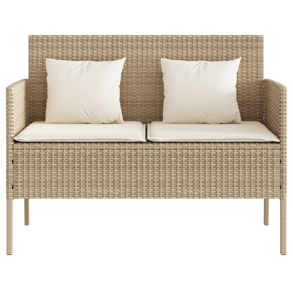 vidaXL Garden Bench with Cushions Beige Poly Rattan