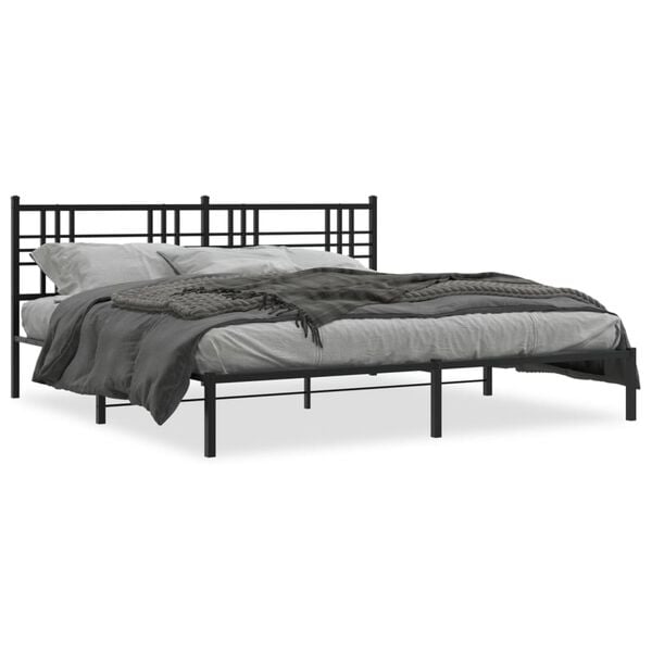 vidaXL Metal Bed Frame without Mattress with Headboard Black 193x203cm