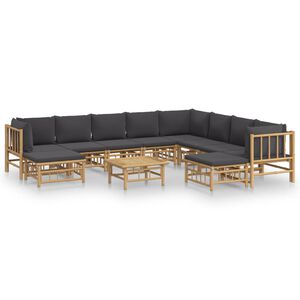 vidaXL 11 Piece Garden Lounge Set with Dark Grey Cushions Bamboo