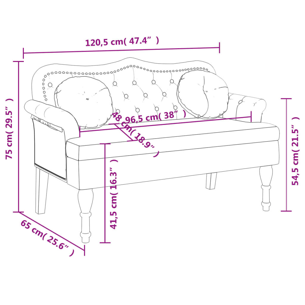 vidaXL Bench with Cushions Black 120.5x65x75 cm Velvet