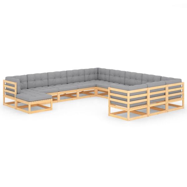 vidaXL 12 Piece Garden Lounge Set with Cushions Solid Pinewood