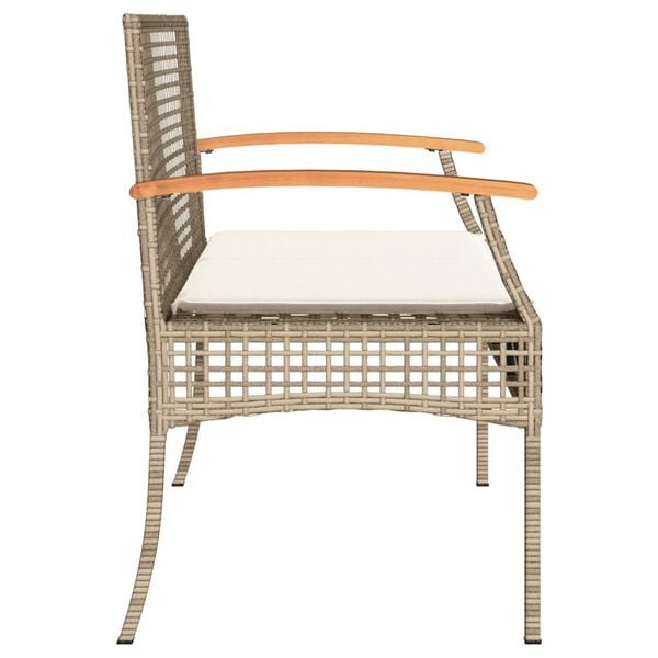 vidaXL Garden Bench with Cushion Beige Poly Rattan Acacia Wood