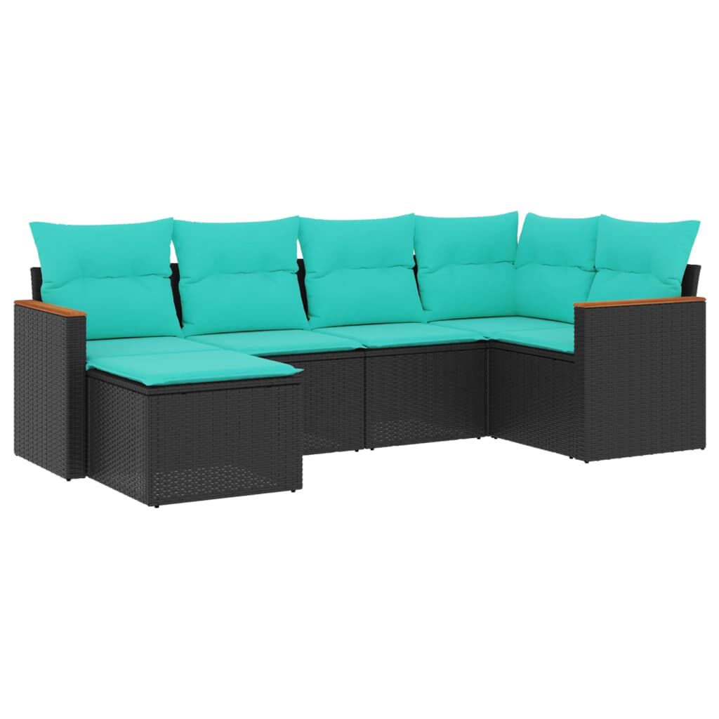 vidaXL 6 Piece Garden Sofa Set with Cushions Black Poly Rattan