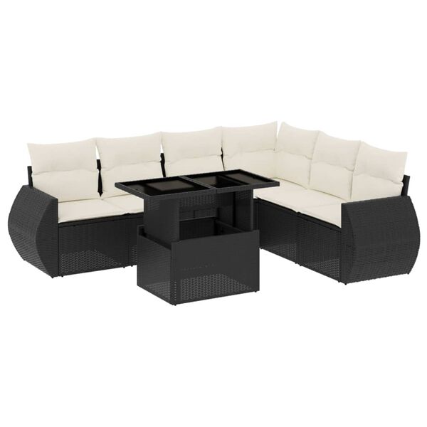 vidaXL 7 Piece Garden Sofa Set with Cushions Black Poly Rattan