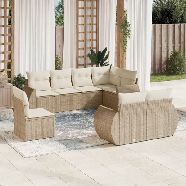 vidaXL 8 Piece Garden Sofa Set with Cushions Beige Poly Rattan