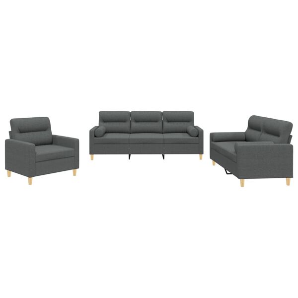 vidaXL 3 Piece Sofa Set with Pillows Dark Grey Fabric