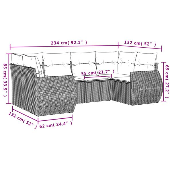 vidaXL 6 Piece Garden Sofa Set with Cushions Beige Poly Rattan