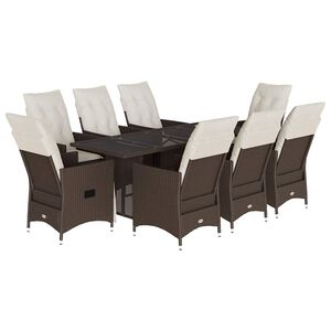 vidaXL 9 Piece Garden Dining Set with Cushions Brown Poly Rattan