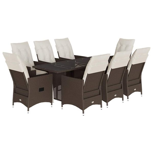 vidaXL 9 Piece Garden Dining Set with Cushions Brown Poly Rattan