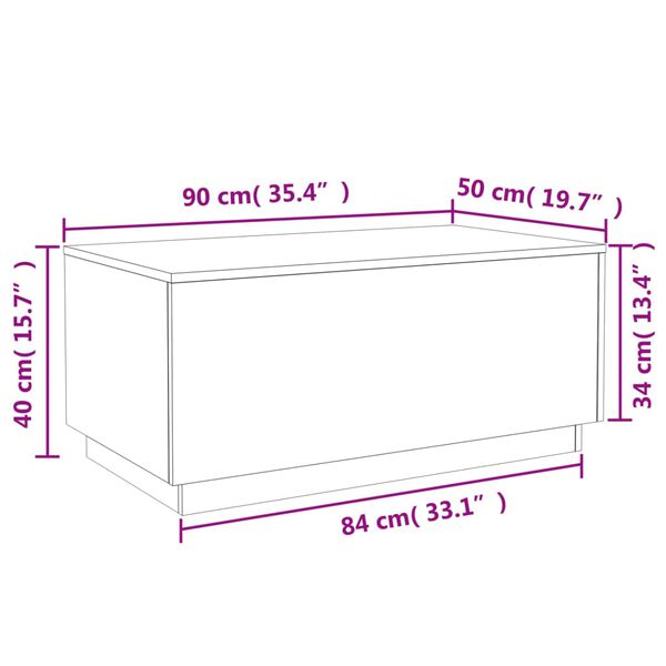 vidaXL Coffee Table with LED Lights Brown Oak 90x50x40 cm